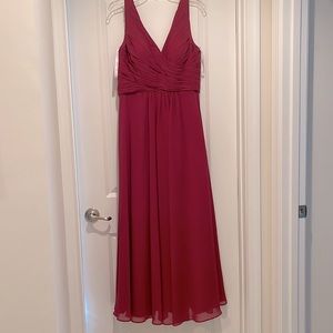 JJ’s House A-Line V-neck Floor-Length Chiffon Bridesmaid Dress: Burgundy Size 12